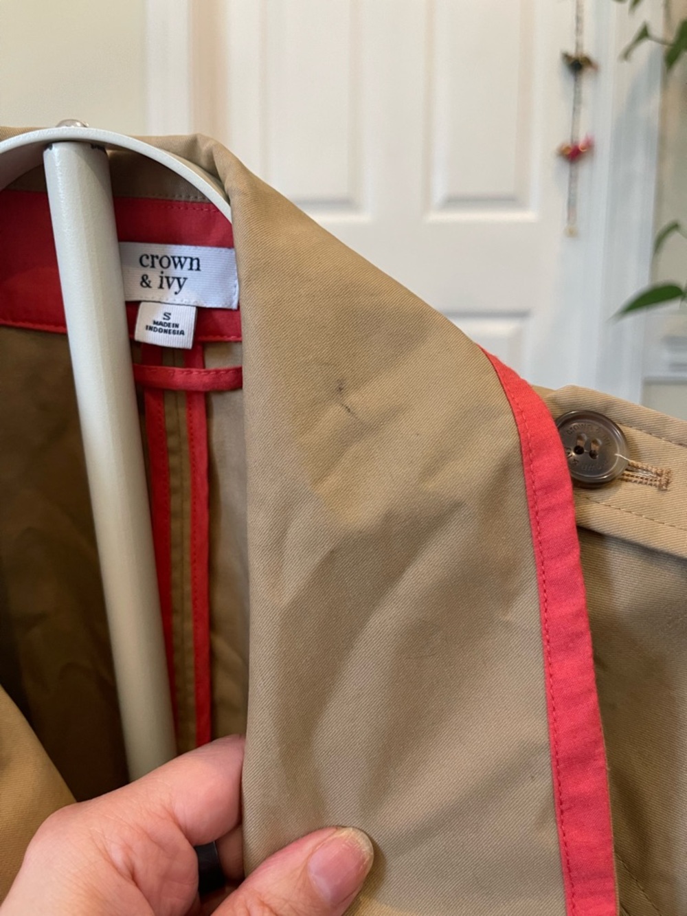 Crown & Ivy Trench Coat – Tan with Orange Accents, Size Small - Picture 4 of 4